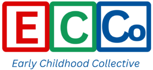 Early Childhood Collective of Douglas County Logo. 3 blocks, red with the letter E, green with the letter C, blue with the letters Co